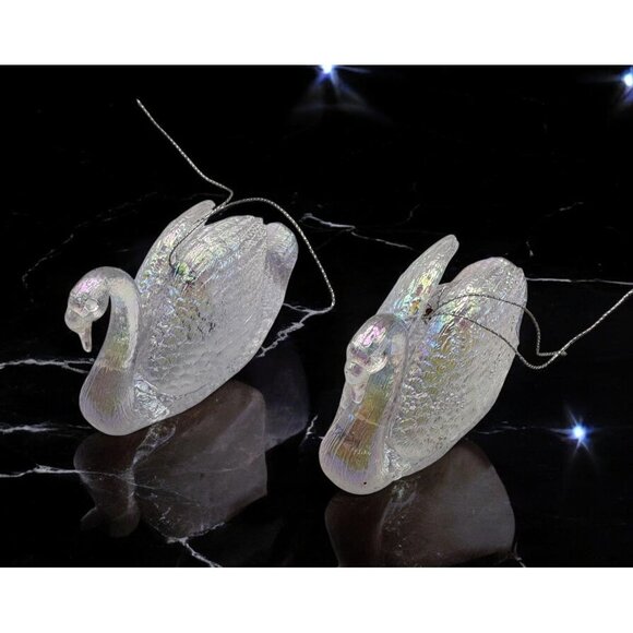 Iridescent Glass Swan Christmas Ornament Set Of Two 3 Inches Hanging Decor Holid - Picture 1 of 8